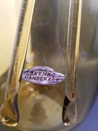 Vtg Blenko Emporium Hand Tie Glass Tall Vase Wheat 1978-79 Sticker 13.5" x 7" - Picture 7 of 12