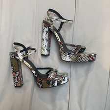 Zara Brown/Multicolor Snake Print Platform Strap Sandal Heel Size 38