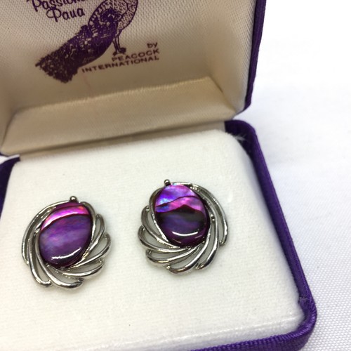 Vintage Peacock International Earrings Passionate Paua Purple - Picture 3 of 10