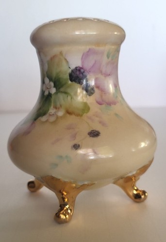Antigua coctelera de azúcar de porcelana de 3 patas HP moras pies dorados 4,5" de alto bonita - Imagen 4 de 10