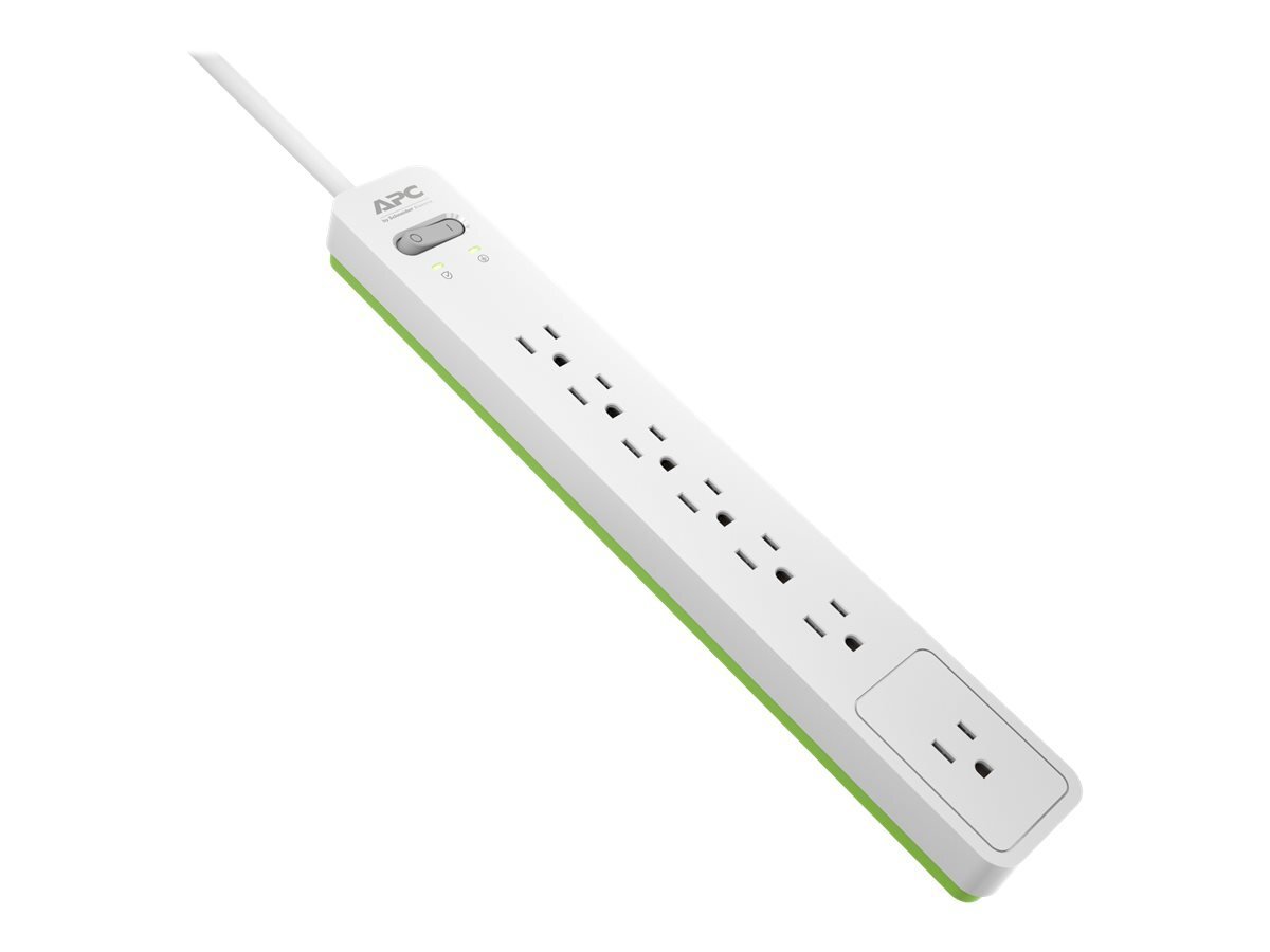 APC Power Strip Surge Protector, APC PE76W, 1440 Joule, Flat Plug, 7 Outlet S...