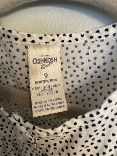 OshKosh B'gosh Heart Print LONG-SLEEVE BODYSUIT baby girl 9M - Picture 3 of 4