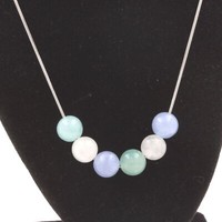 Halskette Perlen Aquamarin + Mondstein 8 Mm Edelstahlkette.