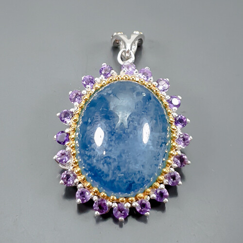 Handmade 26ct+ Natural Aquamarine Pendant 925 Sterling Silver /NP40325