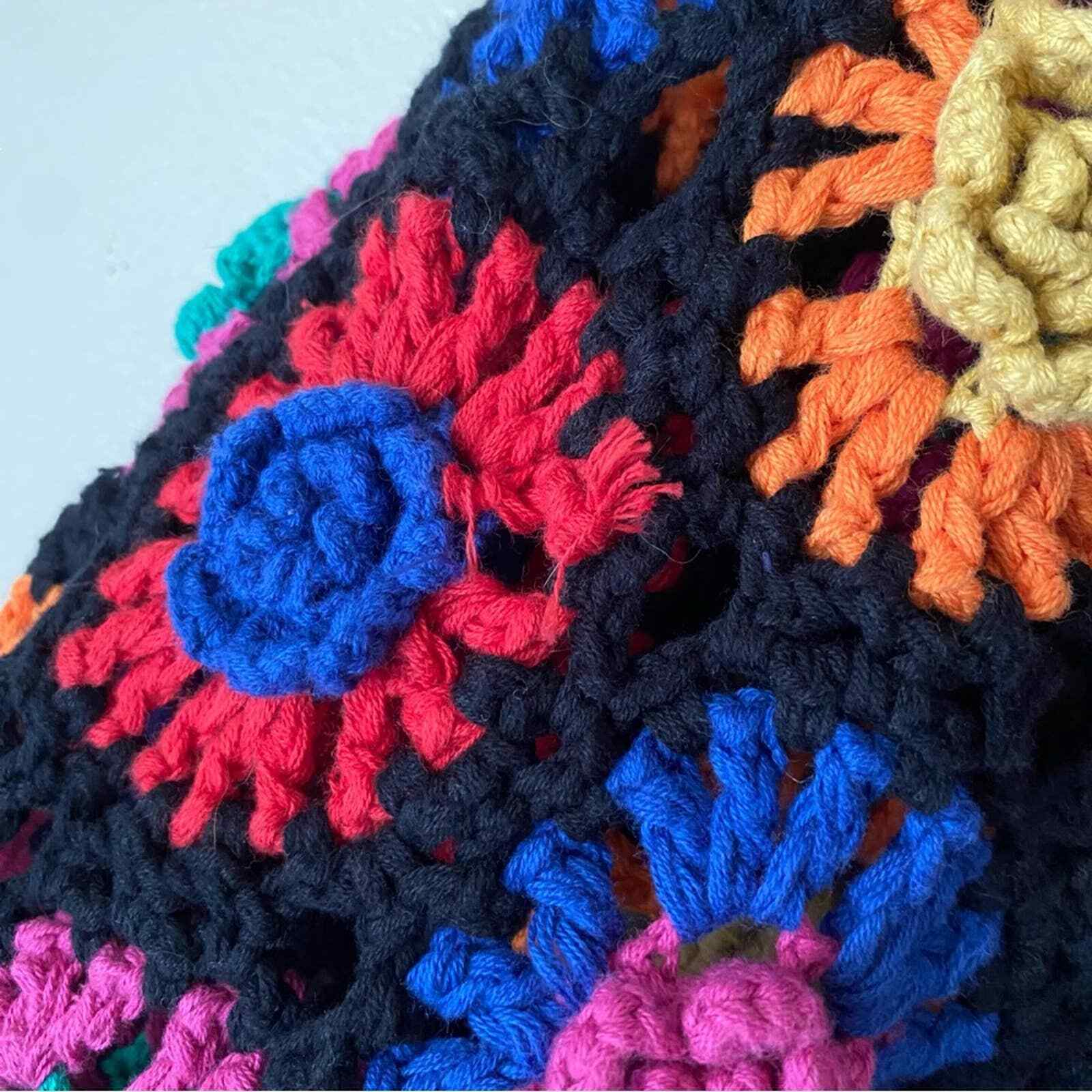 Farm Rio Crochet Flowers Mini Dress Granny Square Kni… Gem