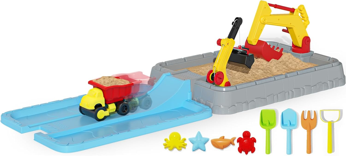 Excavator Sandbox for Kids with Lid Construction Sand Box Toys