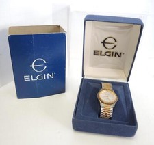 Vintage Elgin Quartz Two Tone Wristband Watch - FX-155-009 With Original Box