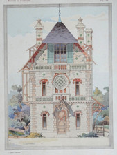 Architecture Lithographie originale 1907 Villa à Muids Eure Saudé Roussel