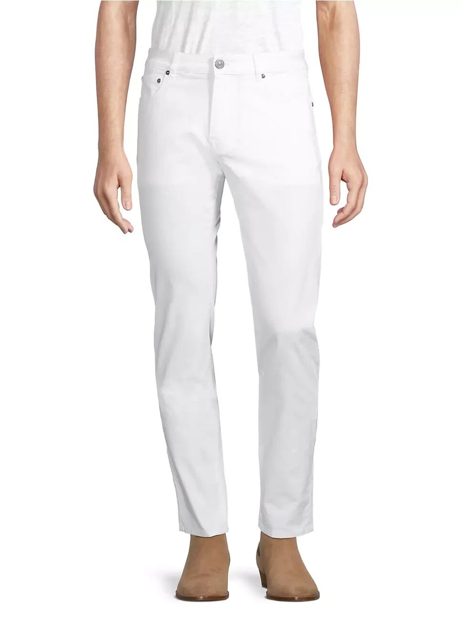 パンツ PT TORINO White stretch polyester pant PT Torino L29306 Mens White Stretch Cotton Straight-Leg
