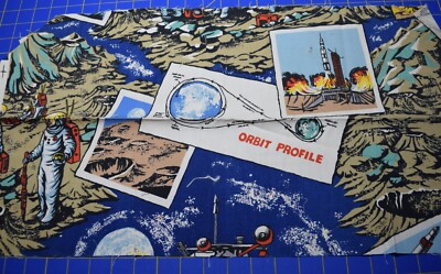 2258 Sm pc vintage 1960's cotton light drapery, space exploration/astronauts