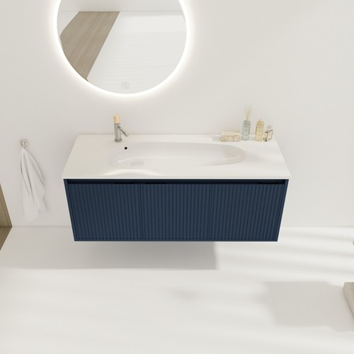 48inch Bathroom Vanity Floating Wall Mounted W/Undermount Single Basin Sink Navy - Picture 4 of 9