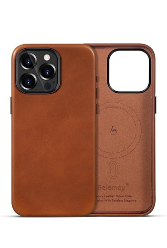 Belemay für iPhone 14 Pro Max Leder Case kompatibel mit MagSafe,