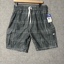 NWT Kanu Surf Swim Trunks Mens Flex Size L Plaid Charcoal Quick Dry UV Protect