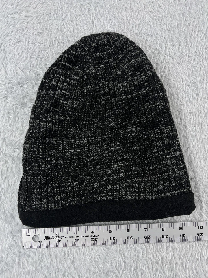 George Beanie Toque Adult One Size Gray Black Knit Acrylic Poly Lined Fur Trim - Image 3 of 4
