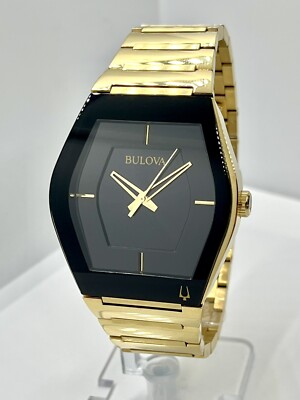 Bulova クォーツ腕時計 黒/金 Bulova Men's Gold Stainless Steel Black Dial 40mm Watch 97A164