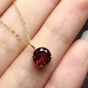 Authentic 2CT Round Cut Lab-Created Red Garnet Solitaire Pendant 14k Yellow Gold Plated