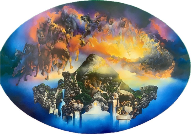 Jim  "Kirwan" Original Painting "Santuary Surrealistic 1979  " 34" x 48"