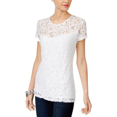 INC WHITE LACE CAP SLEEVE ILLUSION NECK SEQUIN BLOUSE TOP SIZE: S NWT