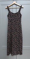 ZARA Black Floral Print Buttoned Cami Midi Dress With Front Slit S