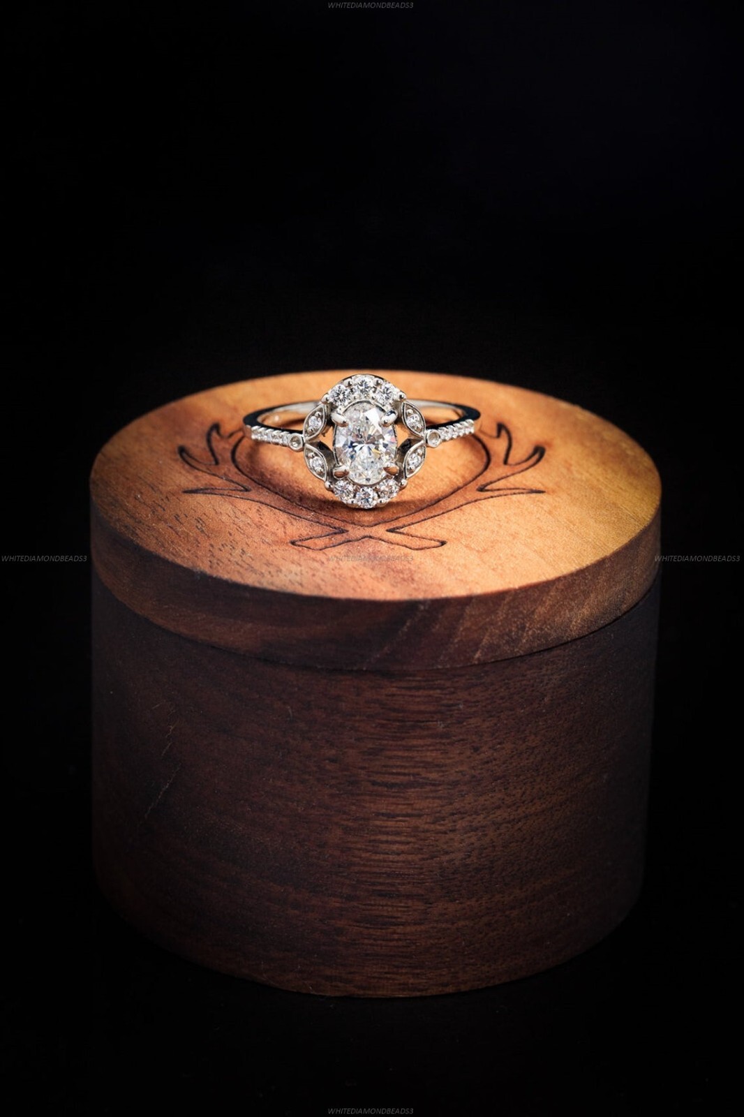 Vintage Moissanite Helena Wedding Ring in 14k White Gold Fine Jewelry