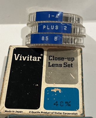 Vintage Vivitar Close-Up Lens Set 3 Lenses 85B, + 2, 1-A  48mm Case and Orig Box