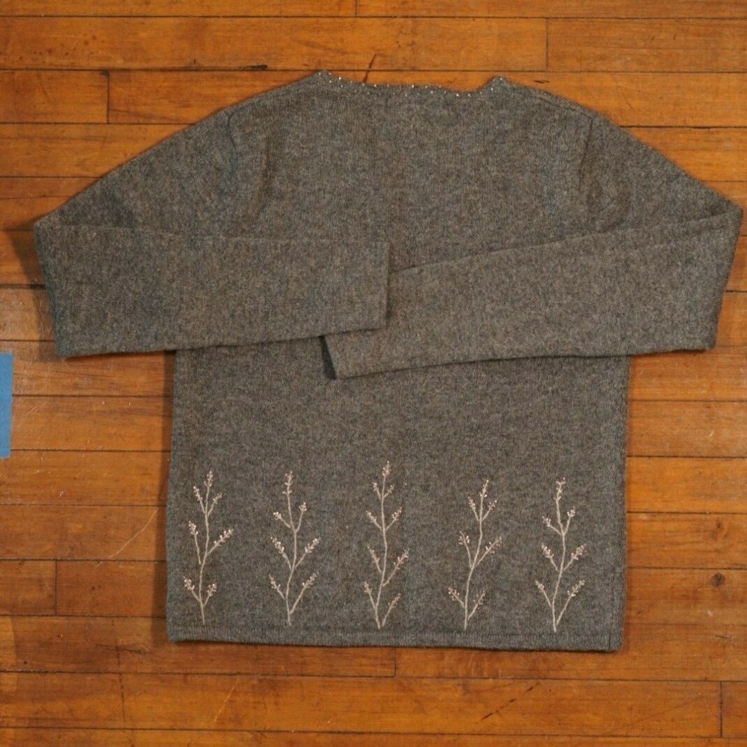 Eddie Bauer Open Front Embordered Gray Cardigan 1… - image 4