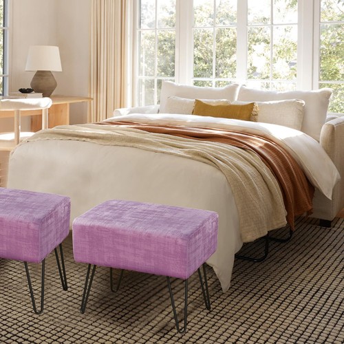 Plush Textured Velvet Ottoman Footstool Metal Legs Accent for Modern Living Room - Picture 163 of 244