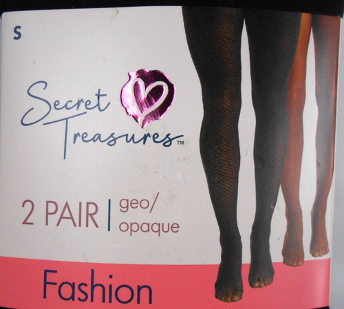 2x Secret Treasures Fashion Tights Black Geo & Brown Opaque Size Small Two Pack - Picture 2 of 4
