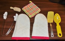 Pretend Plastic Toy Play Kitchen Spoon Spatula Pot Holder Tongs Oven Mitts