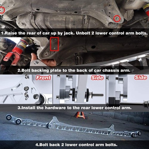 BILLET LOWER REAR CONTROL ARM LCA SUBFRAME BRACE FOR HONDA CIVIC 88-95 EG Sk F7 - Picture 7 of 12