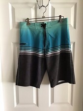 Burnside Men Sz 30 Board Shorts Swim Trunk Blue Black Drawstring Zip Pocket