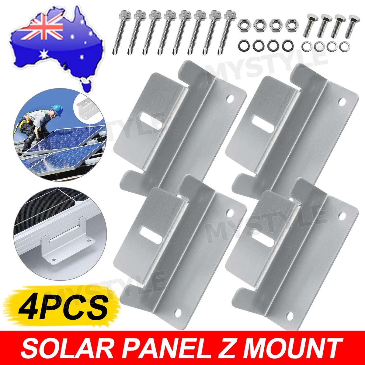 4 Pcs Solar Panel Z-Bracket Mounting Flat Roof Yacht RV Mount Aluminum Kit