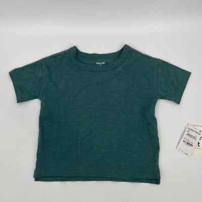 Open Edit Baby Short Sleeve Crew Neck T-Shirt Side Slit Ivory Green Size 18M NWT