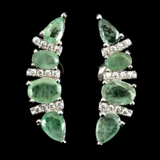 925 Sterling Silver Earrings Oval Emerald 6x4mm Gemstone Jewelry