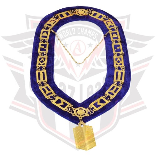 12er Set Freimaurer Blue Lodge Offizier Kette Halsbänder - Gold Finish mit blauer Samt - Bild 13 von 13