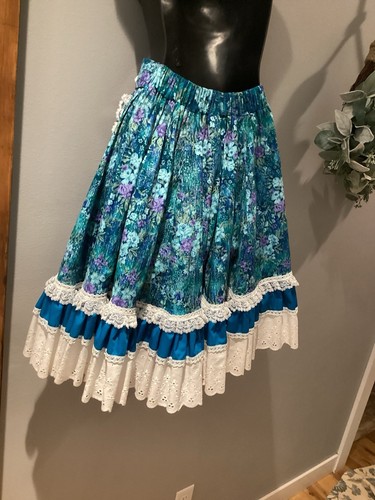 VTG Square Dancing M Skirt Pink Floral Fun Fancy Originals Eyelet Belt Small - Picture 7 of 10