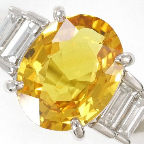 Platinum 900 ring 12 size YellowSapphire 3.18 Diamond 7.5g Free shipping Used - Picture 2 of 9