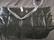 NWT Limited Edition Victoria s Secret Black Quilted Puffer Tote 16" x11" x 7"