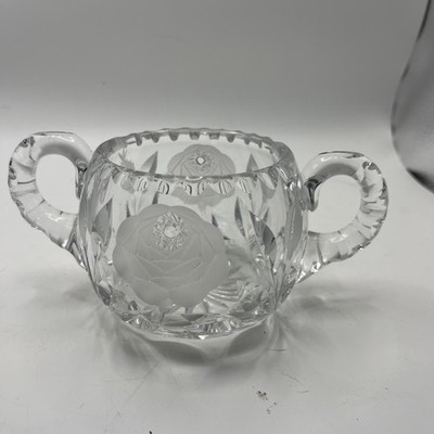 Vtg Cut Glass American Brilliant Sugar Bowl by Thornhill Rose Bud BOHO MCM