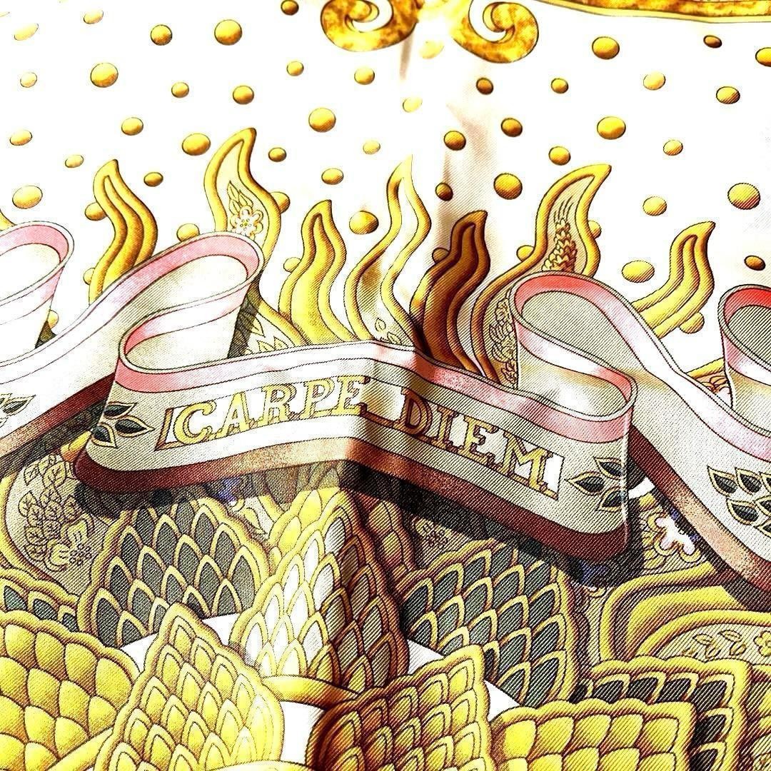 HERMES Carre 90 CARPE DIEM Silk Scarf Gold X Pink X Beige Women