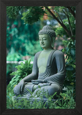 Buddha Statue in Garden Framed Wall Art Poster Canvas Print Picture