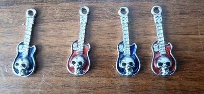 SET  á 4 Stück Anhänger Pendant Gitarre Guitar Rock für Halskette Schmuck etc. x