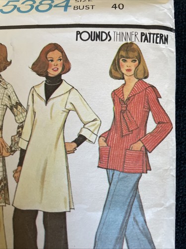 1970’s McCalls 5384 Size 18 NEW Open Collar Pullover Dress/top Sailor Collar - Picture 2 of 7