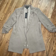 Rachel Zoe Los Angeles NY Long Open front Blazer Rouched Sleeve classic size L 