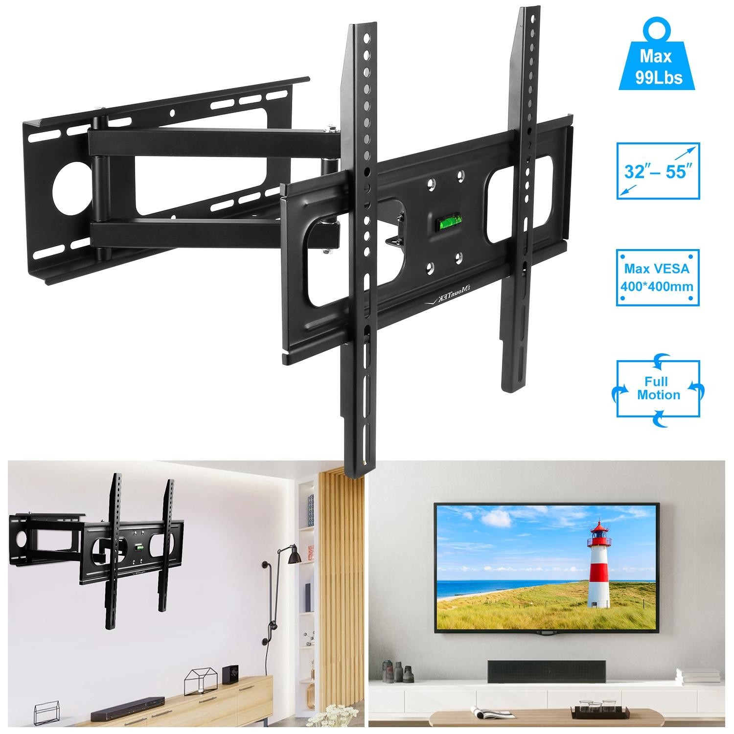 TV Wall Mount Swivel Tilt Full-Motion Articulating Rack f/ 32"-55" TVs 99lbs Max