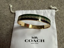 New Coach Blue And Green C Logo Bangle Gold Tone