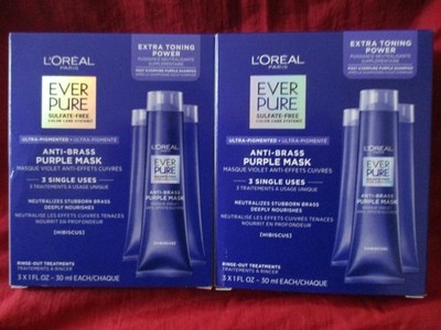 2 L'Oreal Paris EverPure Ultra Pigmented Anti Brass Purple Mask 3 x 30ml each