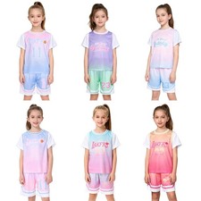 Kids Girls Sports Set T-shirt Outfit With Elastic Waistband Activewear Travel