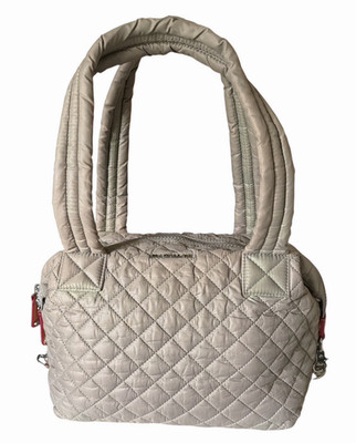 MZ Wallace Small Sutton Satchel Bag Quilted Nylon Magnet Gray Pristine
