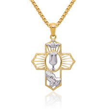 14K Solid Yellow Gold Cross Necklace